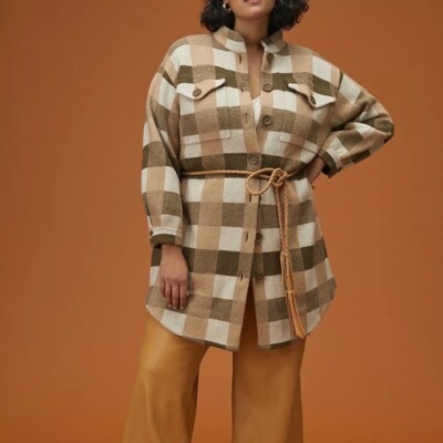 NWT Anthropologie Field Flower Plaid Wool Sweater Shacket Coat