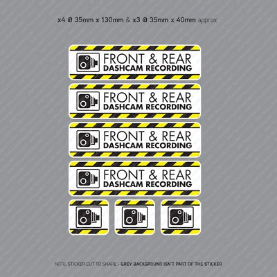 8 Pack Dash Cam Warning Stickers - CCTV In Car Video Recording Decals For Windows