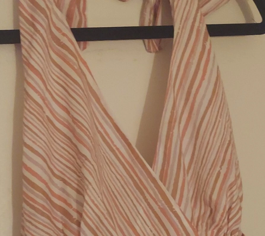 Vestido Halter A.P.N.Y Rayas Forrado Fluido Rosa Y Blanco Talla 14 Foto 3 de 4