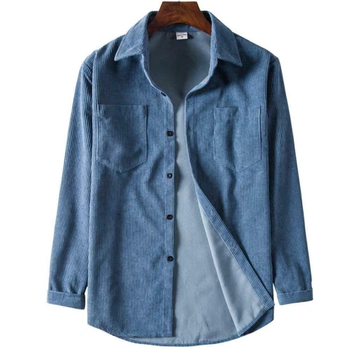 Camisa de pana para hombre Chaqueta de manga larga Informal Top Solapa Retro Calce ajustado Bolsillo - Imagen 3 de 15
