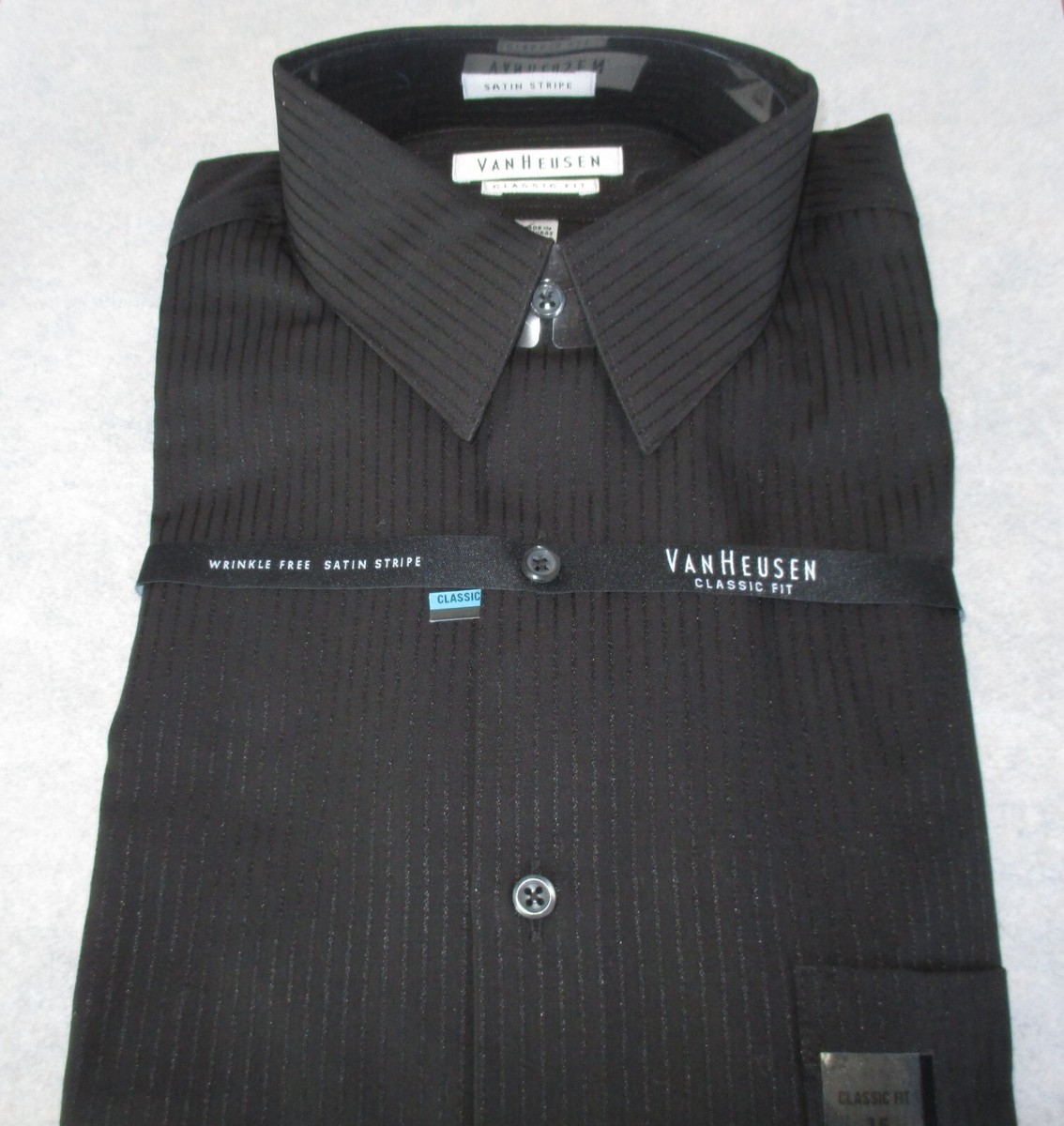Van Heusen Shirt Size Black Cotton Blend Non-Iron Button Up