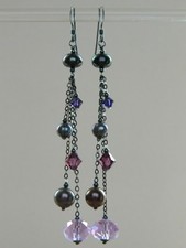 Alex Polizzi Style Earrings ~ Black FW Pearls, Purple Crystal & Oxidised Silver