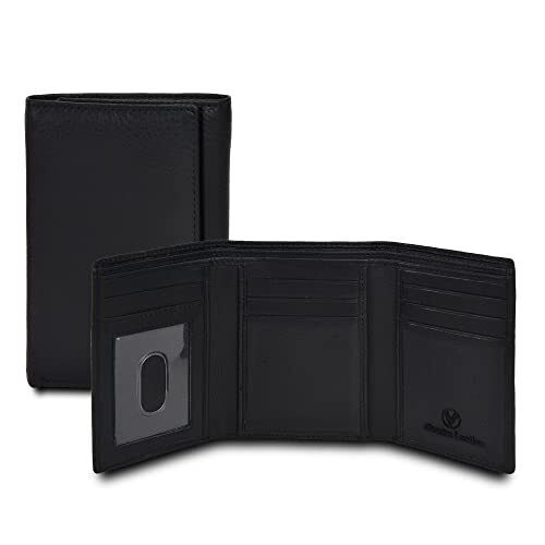 Men's Black Nappa Leather RFID Blocking Slim Trifold Wallet