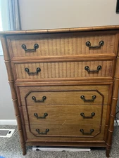 Vintage Broyhill Faux Bamboo Five Drawer Tallboy