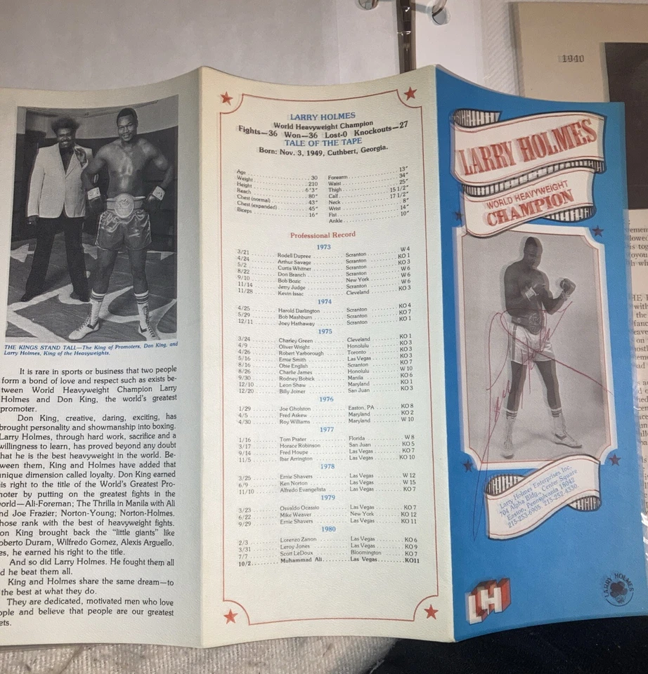 1982 Signed World Champion Larry Holmes promotional boxing program Autographed - Image 4 of 4