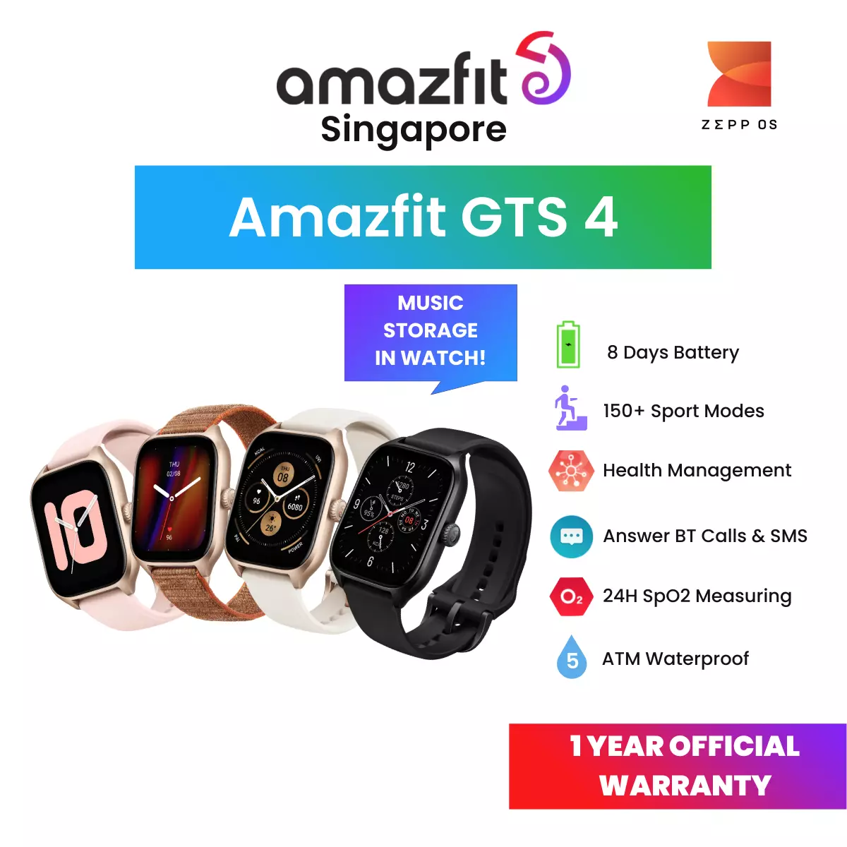 Smartwatch Amazfit GTS 4 Misty White