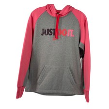 Nike Therma Fit Hoodie Pink Gray Just Do It Womens Size M Pullover Fleece Lined