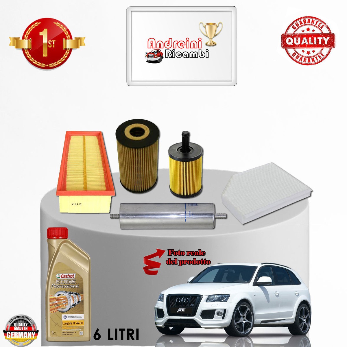 Kit Tagliando Per Audi Q5 2.0 TDI 125KW 170CV Dal 2009 - Filtri + 6 Litri Olio 5W30