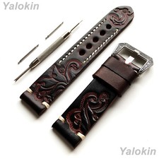 Dark Brown 18 20 22 24mm Engraved Leather Band Strap Pins  Tool for Watches
