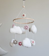 Teddy clouds and flowers handmade baby mobile