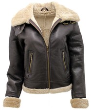 Women's Brown B3 Ww2 Ginger Real Thick Sheepskin Leather Flying Jacket