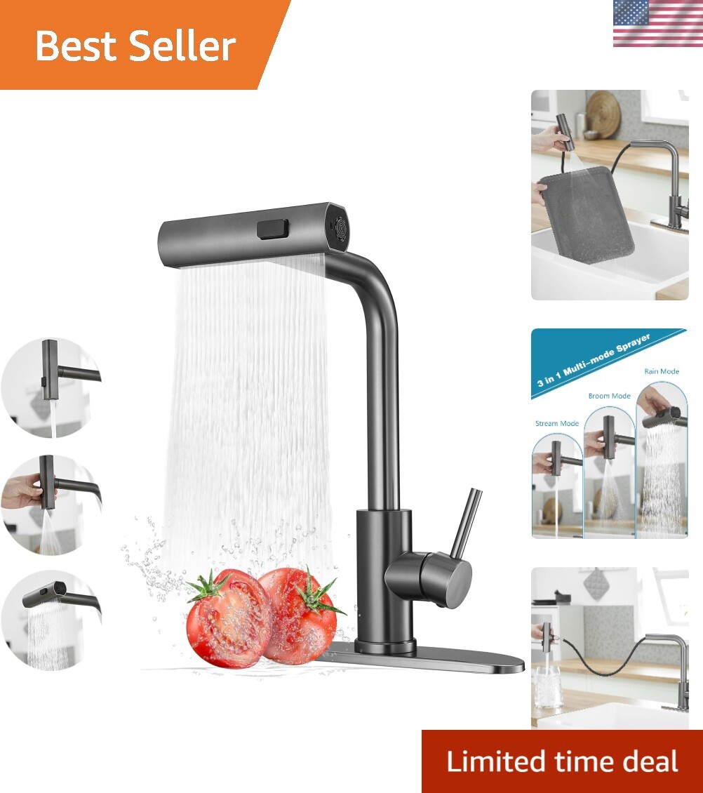 Stainless Steel Waterfall Pull Down Kitchen Faucet with Single Handle Sprayer