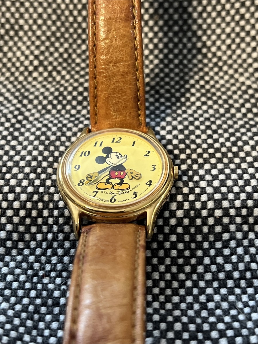 Disney Lorus Mickey Mouse Gold Tone Watch Leather Need  display picture 2