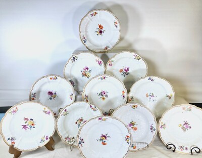 Ca.1700s Meissen floral motif rimmed bowls,gold accent, Relief