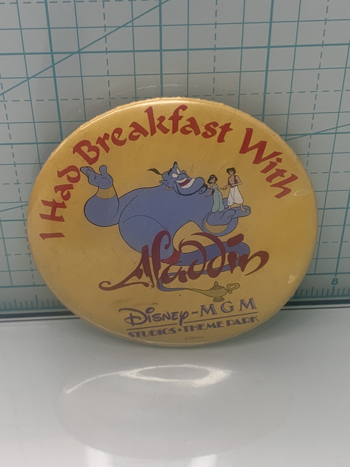 Vintage Disney Button “I Had Breakfast With Aladdin” MGM Studios Theme Park  3”