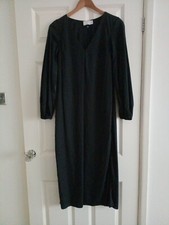 ASOS Black Long Sleeve V-neck 100% Cotton Long Maxi Shift Shirt Dress Size 6