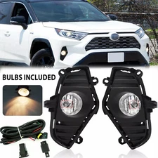 Pair Bumper Fog Lights Driving Lamps Wiring Switch Kit For 2019-2025 Toyota RAV4