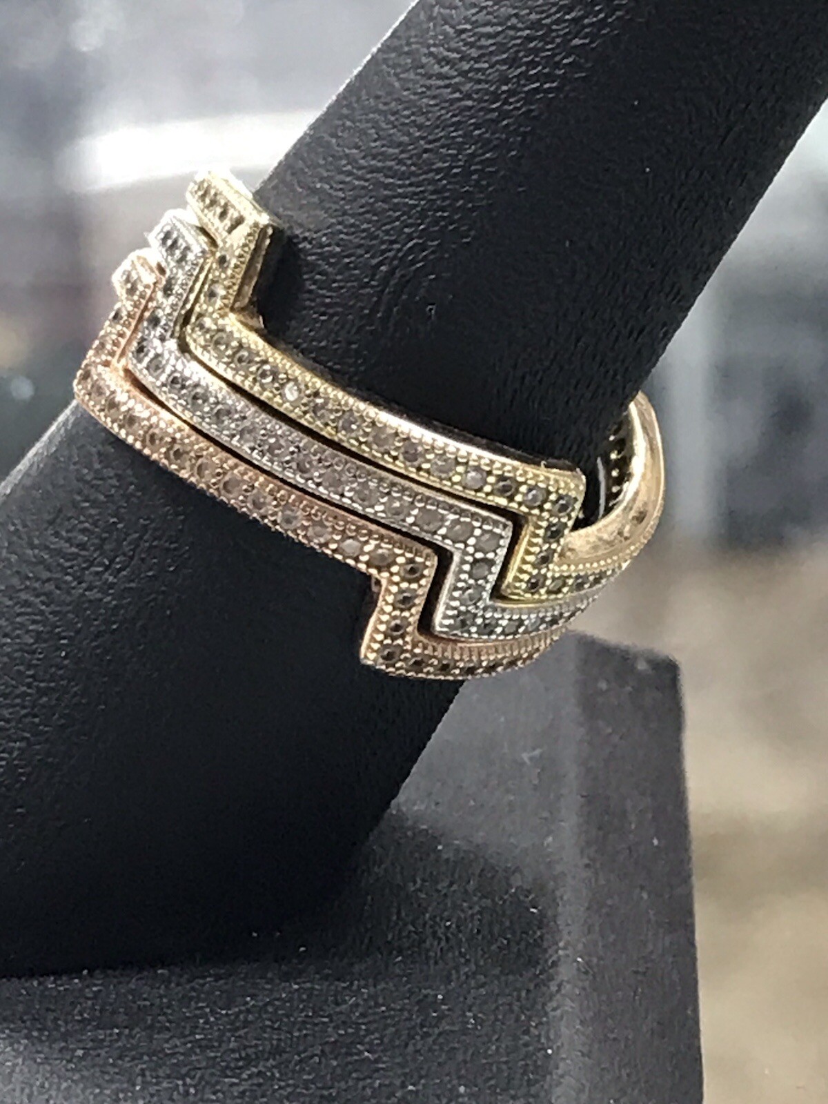 3Pc 925 Tricolor Sz8 sterling stackable ring Set … - image 15