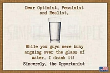 OPTIMIST OPPORTUNIST METAL SIGN 8X12 BAR FUNNY MAN CAVE PUB GARAGE DECOR
