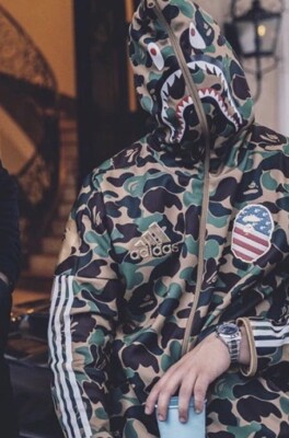 Verified BAPE x Adidas SB Shark Hoodie Size Small Green Camo Full