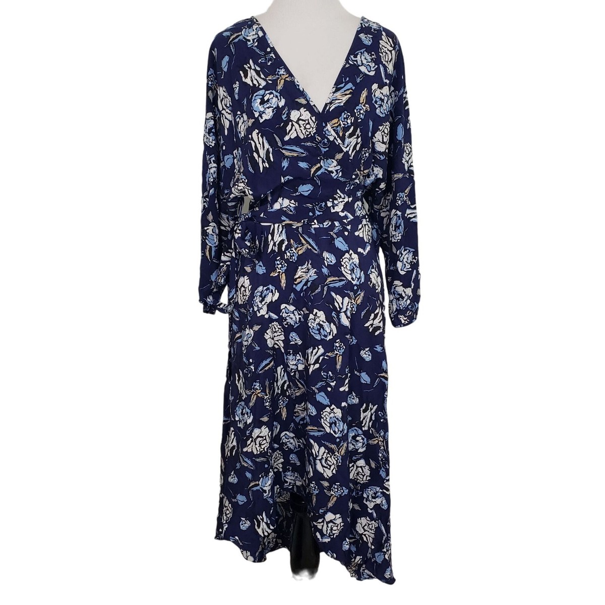 DvF Floral Eloise Wrap Effect Dress Womens Size Medium Navy Ambrose Midi  Silk