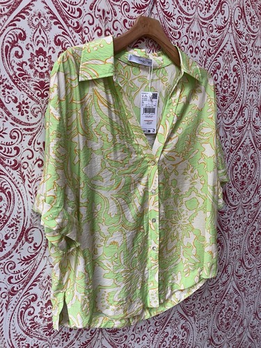 Mango Clavel Short Sleeve V-Neck Shirt, Bright Yellow Uk Size 10 - Picture 2 of 6