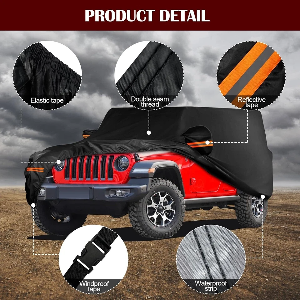 6 Layer Car Cover Waterproof Outdoor for Jeep Wrangler 4 Door 2006-2025 JK JL - Image 2 of 4
