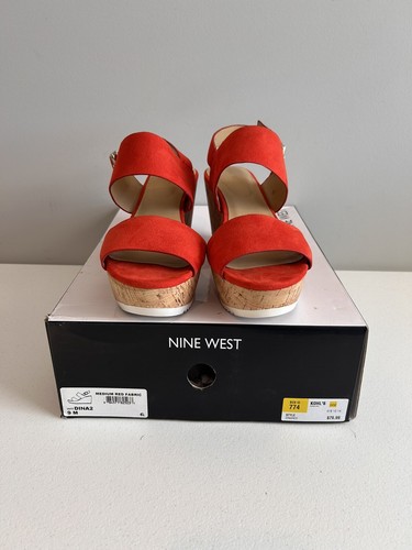 Nine West Red fabric Wedge Sandals 9M wnDINA2 Style Dinard NWOT Comfy