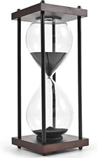 Hourglass Timer 60 Minute Large, Decorative Wooden Sandglass, Black