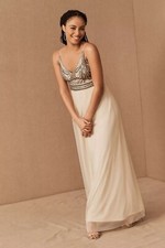BHLDN Anthropologie Vilette Embellished Tulle Maxi Gown Dress Size 4