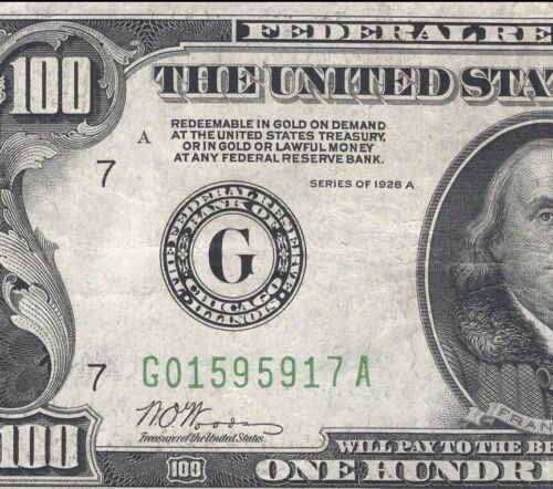 ⭐⭐ 1928-A $100 CHICAGO FRN "REDEEMABLE IN GOLD" ONE HUNDRED Fr 2151-G 95917