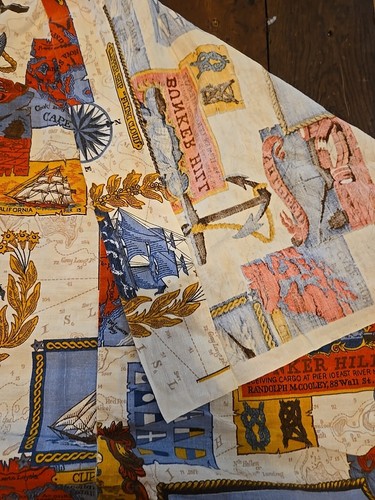 Vintage Waverly Fabric Around The Cape Curtain Panel Nautical Sailing Ships - Picture 3 of 7