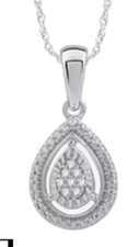 Natural Diamond 925 Solid Sterling Silver Necklace New In Box 18 Inches