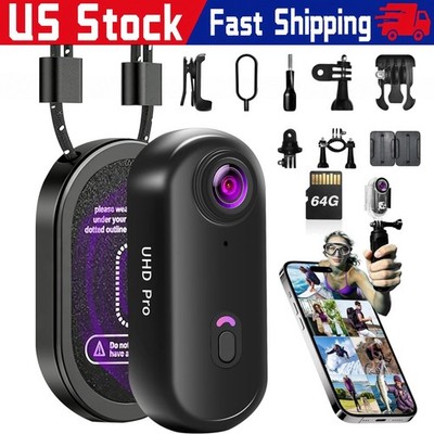 4K Mini Action Camera Waterproof Wearable Helmet Cam for Motorcycle Riding 64GB