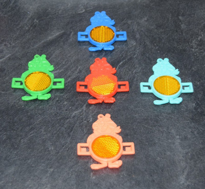 5 x Vintage 1989 Kelloggs Fahrrad Speichen Reflektoren gelb grün blau Cornflakes