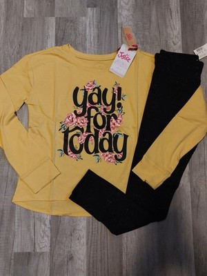 NWT Justice Girls Outfit Yay For Today Top/Shine Leggings  Size 10 (D)