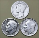 Three 90% Silver Dimes – 1 Mercury (1917P) & 2 Roosevelt (1956D & 1961D)