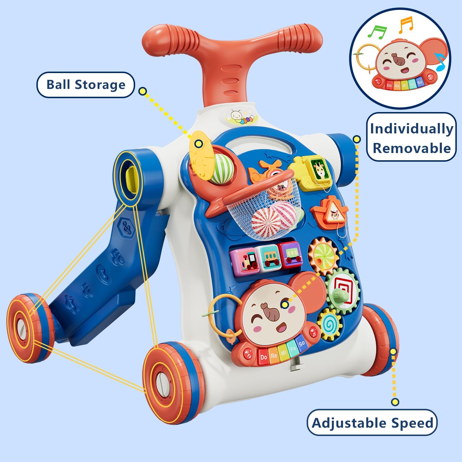 5 in 1 Baby Push Walker for Baby Boy, Activity Center Learning to Walk, Sit to