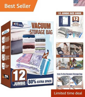Durable Vacuum Storage Bags - 12 Jumbo Sealed Bags for Clothes & Comforters