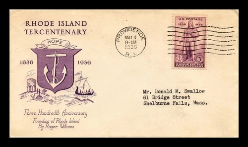 DR JIM STAMPS US COVER RHODE ISLAND TERCENTENARY FDC SCOTT 777 GRIMSLAND