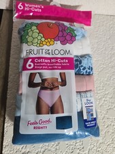 FRUIT OF THE LOOM COTTON HI-CUTS PANTIES MULTI COLOR 6 PAIRS WOMEN'S SIZE 7/L