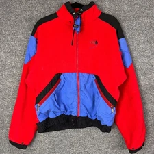 Vintage The North Face Fleece Jacket Red Blue Black Zip Up Mens Size L