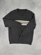 Club Room 100 Cashmere Sweater Mens XL Black / Gray Diamond Pattern V-Neck