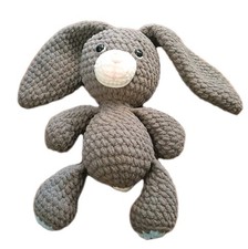 Handmade Crochet Easter Bunny Baby 15" Floppy Ears Dark Gray Pink Smile EUC CUTE