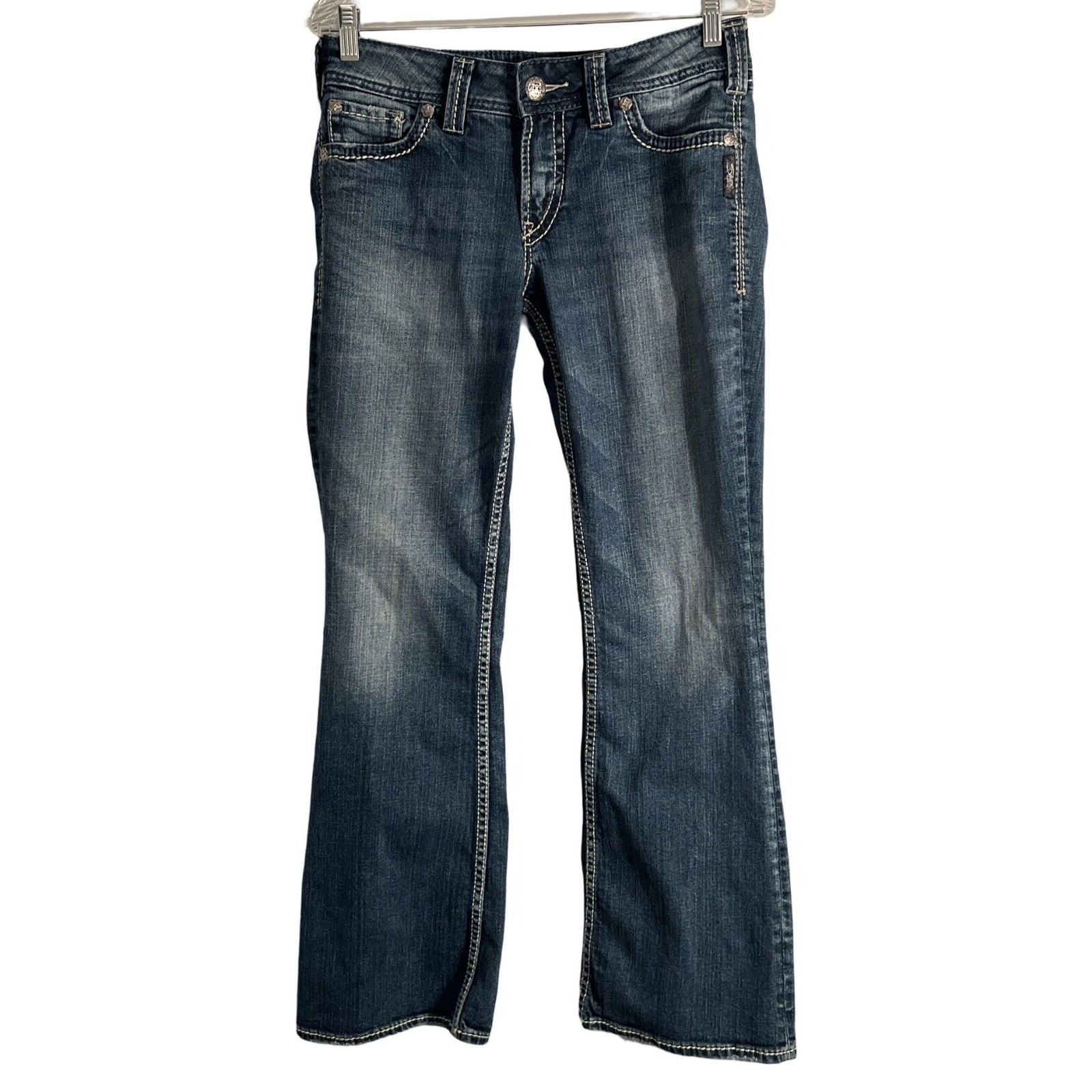 Silver Jeans Co Womens Size 29 Blue Bootcut Suki Surplus Low Rise Embroidered Denim