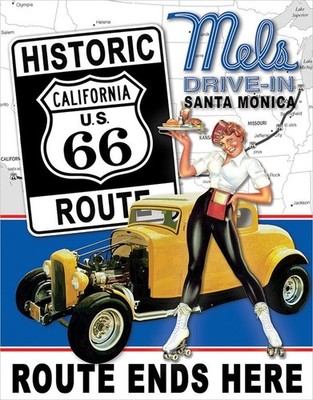 Mel's Drive In Route 66 Metal Sign - 12.5'' x 16'' Wall Decor, Garage, Man Cave