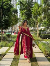 Wedding Special Red Faux Georgette Kurta Palazzo With Dupatta For Women