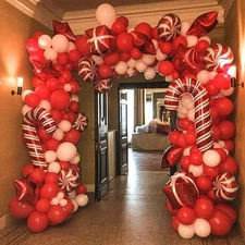 Christmas Balloon Arch Kit - Red White Balloons, Candy Balloons, Red Star Foi...