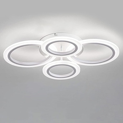 Dimmable 34W LED Ceiling Light with Remote, Modern 4-Ring Chandelier Lamp