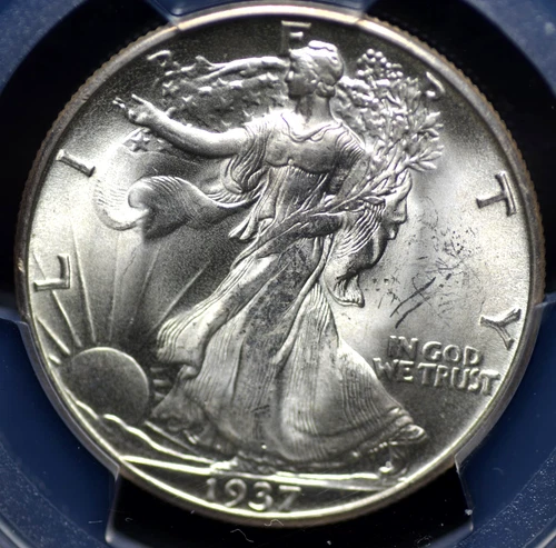 1937 D WALKING LIBERTY HALF DOLLAR PCGS MS 64 EXCELLENT BLUSTERY FROSTED WHITE